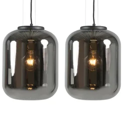 Set van 2 design hanglampen zwart met smoke glas - Bliss