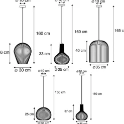Set van 5 design hanglampen goud - Wires