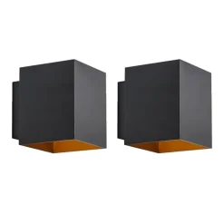 Set van 2 design wandlampen zwart en goud vierkant - Sola