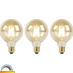 Set van 3 E27 dim to warm LED lampen G95 goud 8W 806 lm 2000-2700K