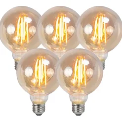 Set van 5 E27 dimbare LED filament smoke lamp 5W 380 lm 2200K
