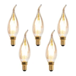 Set van 5 E14 dimbare LED filament tipkaarslamp 240V 3W 250 lm