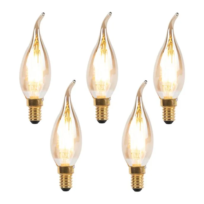 Set van 5 E14 dimbare LED filament tipkaarslamp 240V 3W 250 lm