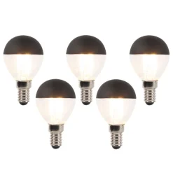 Set van 5 E14 dimbare LED filamentlamp kopspiegel P45 zwart 300 lm 2700K