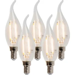 Set van 5 E14 dimbare LED filament tipkaars lampen 250lm 2700K