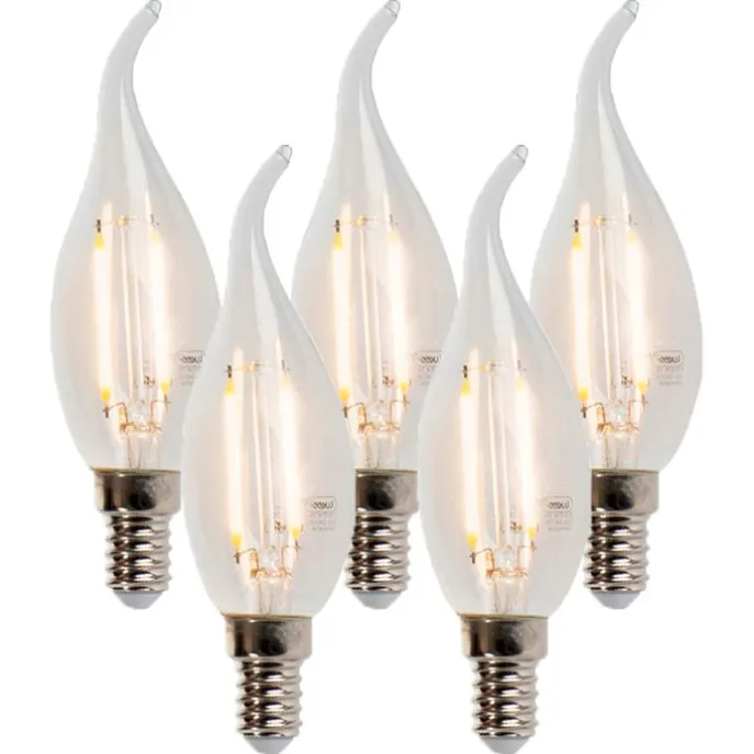 Set van 5 E14 dimbare LED filament tipkaars lampen 250lm 2700K
