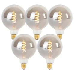 Set van 5 E27 dimbare LED gedraaid filament lamp G125 smoke 4W 120 lm 1800K
