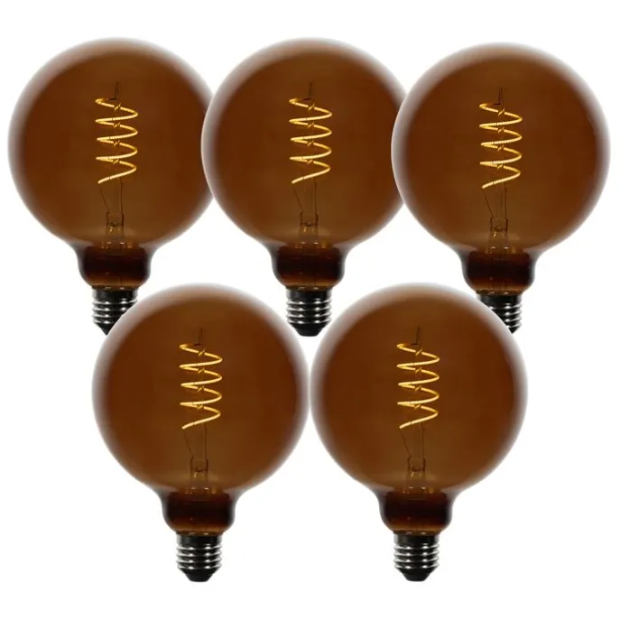 Set van 5 E27 dimbare LED lampen G125 bruin 4W 120 lm 1800K