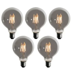 Set van 5 E27 dimbare LED lampen smoke G95 5W 200 lm 1900K