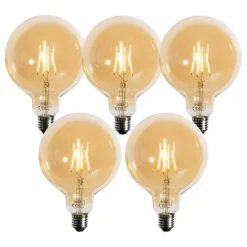 Set van 5 E27 dimbare LED lampen goud G125 4,9W 450 lm 2200K