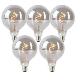 Set van 5 E27 dimbare LED lampen smoke G125 4W 130 lm 1900K