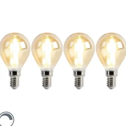 Set van 4 E14 dimbare LED lampen P45 goud 3,5W 330 lm 2100K