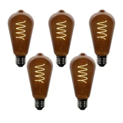 Set van 5 E27 dimbare LED lampen ST64 bruin 4W 100 lm 1800K