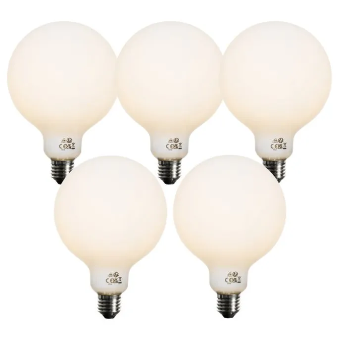 Set van 5 E27 dimbare LED lampen opaal G125 5W 450 lm 3000K