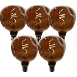 Set van 5 E27 dimbare LED lampen T125 bruin 4W 120 lm 1800K