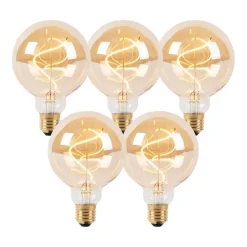 Set van 5 E27 dimbare LED lampen spiraal G95 goud 4W 270 lm 2100K