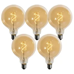 Set van 5 E27 dimbare LED lampen spiraal filament goud G125 4W 270 lm 2200K