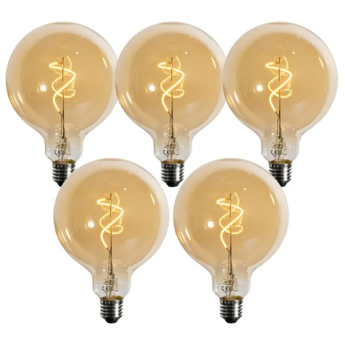Set van 5 E27 dimbare LED lampen spiraal filament goud G125 4W 270 lm 2200K