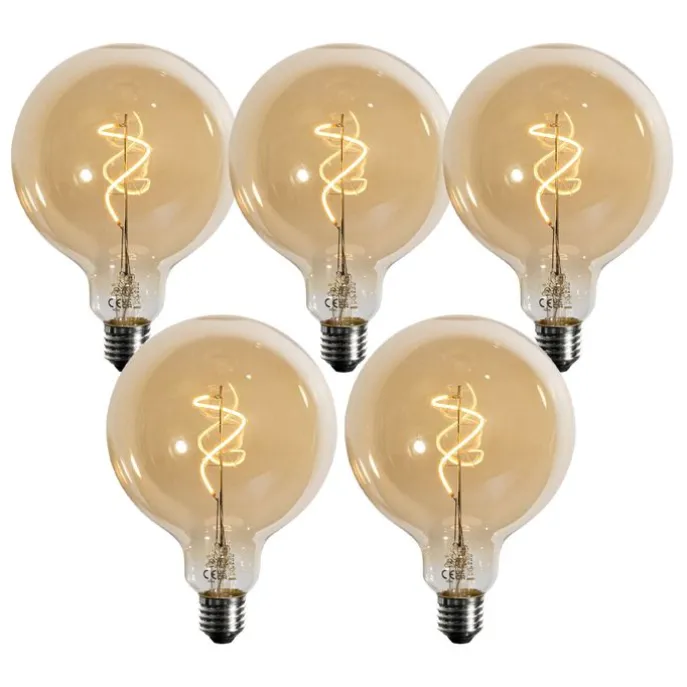 Set van 5 E27 dimbare LED lampen spiraal filament goud G125 4W 270 lm 2700K
