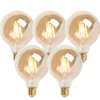 Set van 5 E27 dimbare LED lampen G95 goud 5W 380 lm 2200K