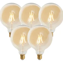 Set van 5 E27 dimbare LED lampen G125 goud 5W 450 lm 2200K