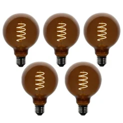 Set van 5 E27 dimbare LED lampen G95 bruin 4W 120 lm 1800K