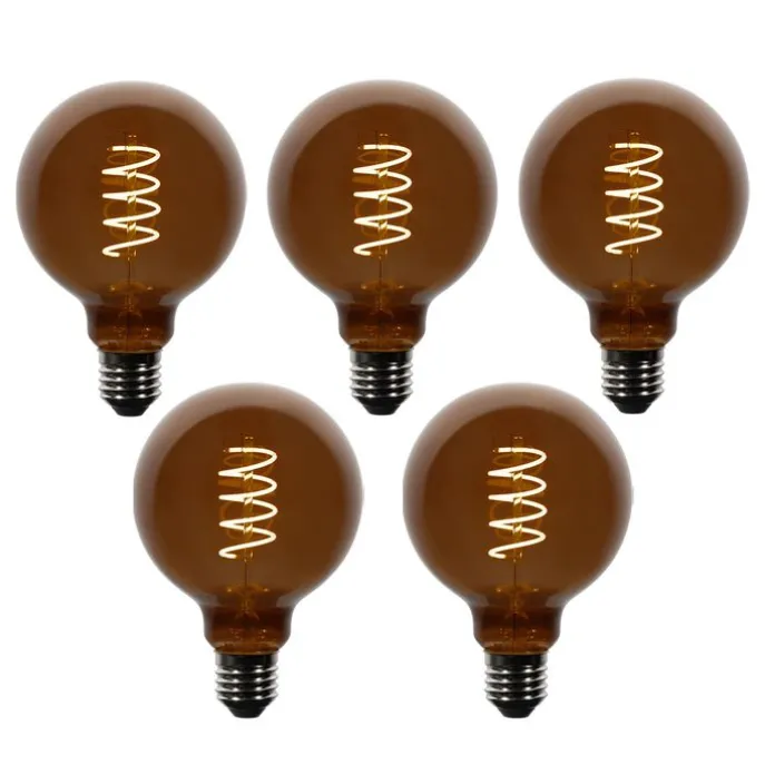 Set van 5 E27 dimbare LED lampen G95 bruin 4W 120 lm 1800K