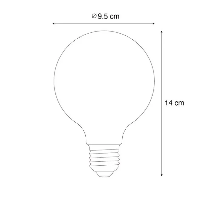 Set van 5 E27 dimbare LED lampen G95 bruin 4W 120 lm 1800K