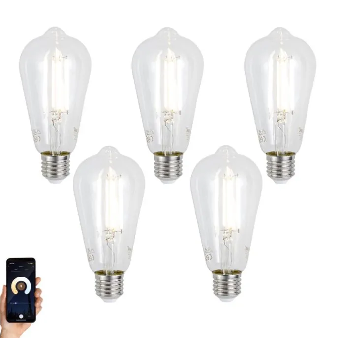 Set van 5 E27 dimbare LED lampen ST64 helder 7W 806 lm 2700-6500K