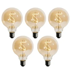 Set van 5 E27 dimbare LED spiraal filament G95 4W 270 lm 2200K