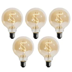 Set van 5 E27 dimbare LED spiraal filament G95 4W 270 lm 2700K