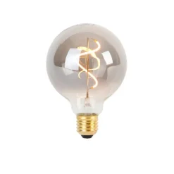 Set van 5 E27 dimbare LED spiraal filament lamp G95 smoke 3W 95 lm 1800K