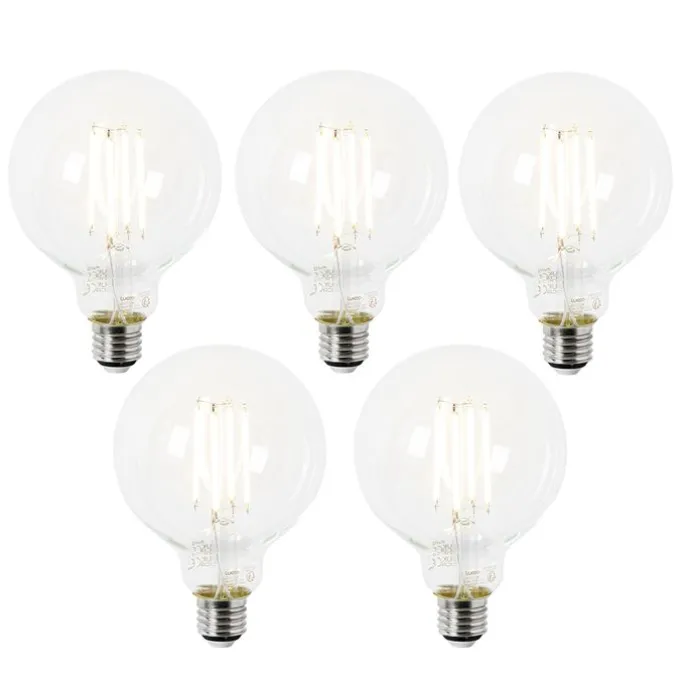 Set van 5 E27 LED lamp G95 helder 2,2W 470 lm 2700K