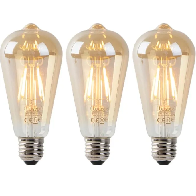 Set van 3 E27 LED lampen ST64 goud met schemersensor 4W 400 lm 2200K