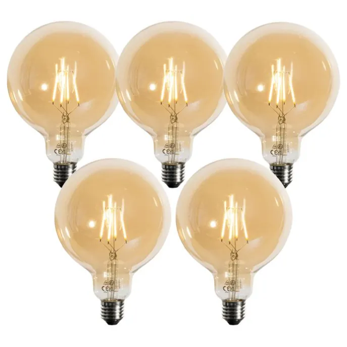 Set van 5 E27 3-staps dimbaar LED goud G125 4W 450 lm 2700K