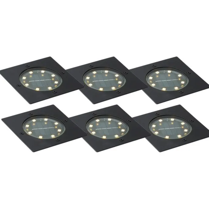 Set van 6 grondspots zwart vierkant incl. LED IP65 solar - Terry