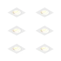 Set van 6 Inbouwspot vierkant wit draai- en kantelbaar - Chuck