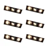 Set van 6 Inbouwspot zwart draai- en kantelbaar trimless 3-lichts - Oneon