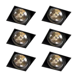 Set van 6 Inbouwspot zwart AR111 draai- en kantelbaar trimless - Oneon