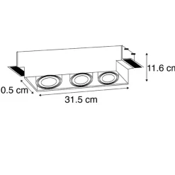 Set van 6 Inbouwspot zwart GU10 AR70 trimless 3-lichts - Oneon