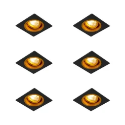 Set van 6 Inbouwspot zwart met goud 9,3 cm draai- en kantelbaar - Chuck