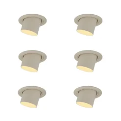 Set van 6 inbouwspots beige GU10 50mm rond draai- en kantelbaar - Installa