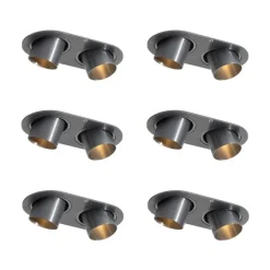 Set van 6 inbouwspots gunmetal GU10 35mm kantelbaar 2-lichts - Installa