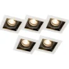 Set van 5 inbouwspots wit met zwart - Carree