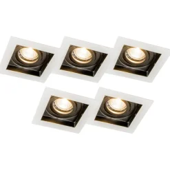 Set van 5 inbouwspots wit met zwart - Carree
