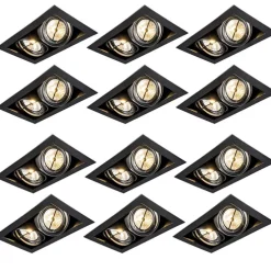Set van 12 Inbouwspots zwart AR111 verstelbaar 2-lichts - Oneon