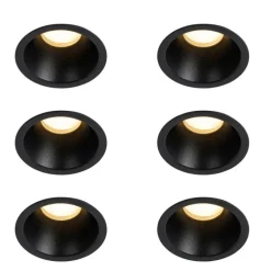Set van 6 inbouwspots zwart GU10 35mm IP44 - Dept