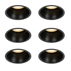 Set van 6 inbouwspots zwart GU10 50mm IP44 - Dept