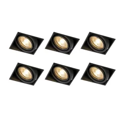 Set van 6 inbouwspots zwart GU10 kantelbaar trimless - Oneon