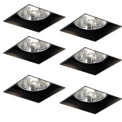 Set van 6 inbouwspots zwart GU10 70mm trimless - Oneon